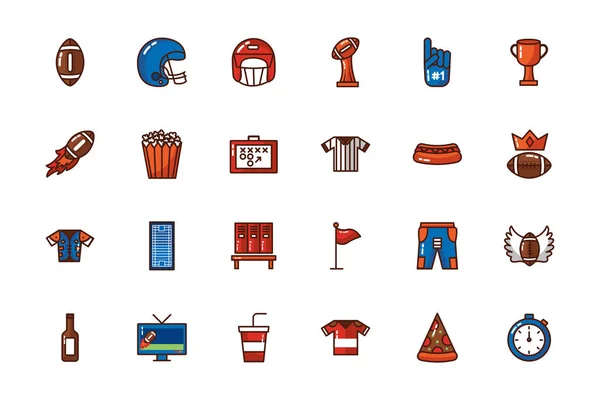 Bundle of american football set icons — Stock Vector