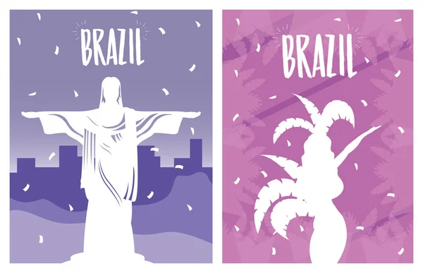 Cartel de carnaval brasileño con corcovade christ y garota — Vector de stock