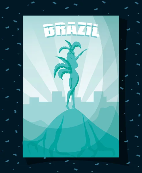 Poster di carnevale brasiliano con bella silhouette garota — Vettoriale Stock