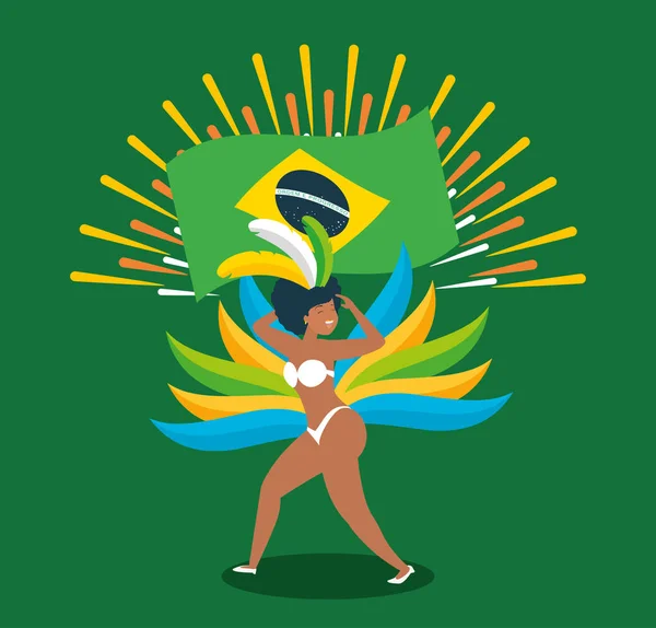 Menina brasileira dança caráter carnavalesco — Vetor de Stock