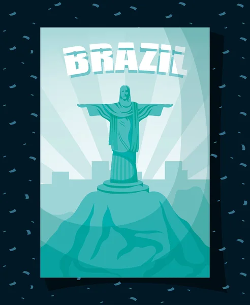 Brazil carnival poster with corcovade christ — Stok Vektör