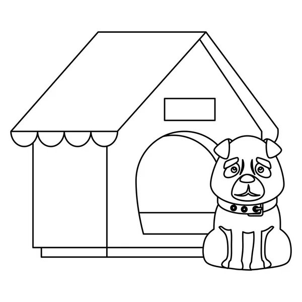 Perro con casa icono aislado de madera — Archivo Imágenes Vectoriales