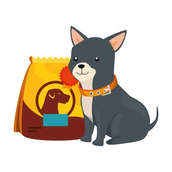 Cute dog with bag food isolated icon — 图库矢量图片