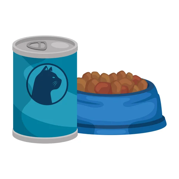 Dish and food for cat in can isolated icon — Stok Vektör