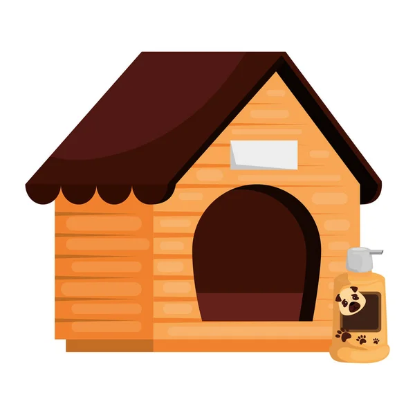 Wooden dog house with care product animal — Stock vektor