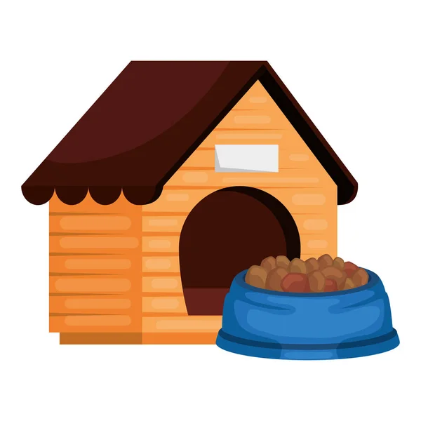 Wooden dog house with food animal — Stok Vektör