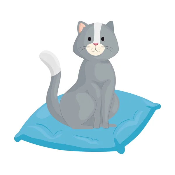 Cute little cat in cushion isolated icon — Stock Vector