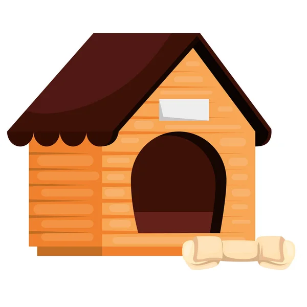 Casa de cachorro de madeira com osso ícone isolado — Vetor de Stock