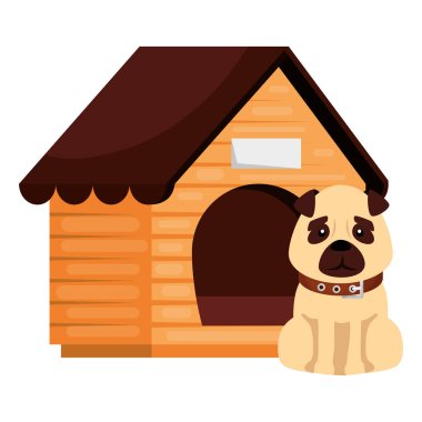 Ev ahşabı olan köpek izole edilmiş ikon