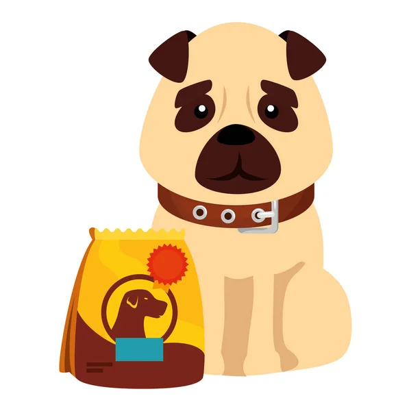 Roztomilý pes s taškou potraviny izolované ikony — Stockový vektor