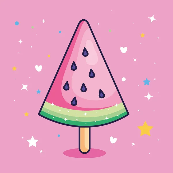 Watermelon ice cream with cute decoration — Stock Vector