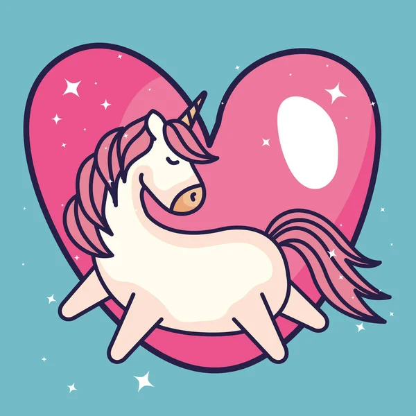 Cute unicorn fantasyt and cute heart — Stock Vector