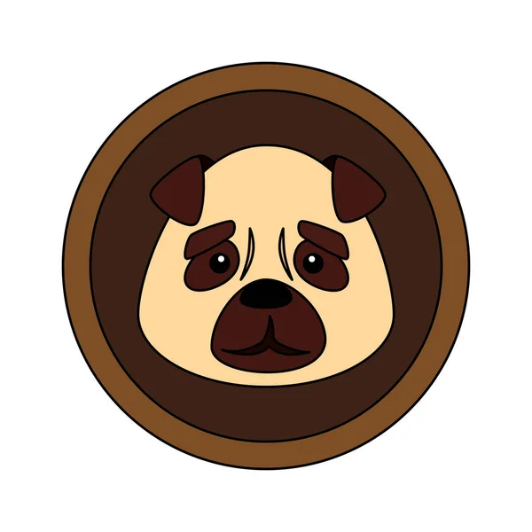 Cara de perro lindo animal en marco circular — Vector de stock