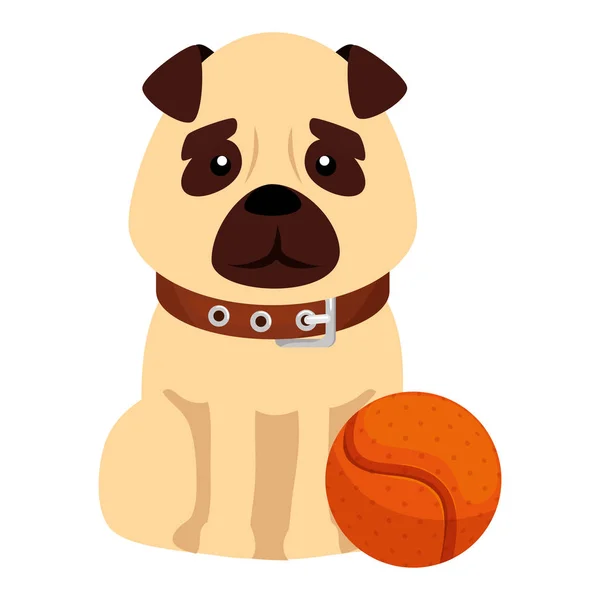 Carino cane con palla giocattolo isolato icona — Vettoriale Stock