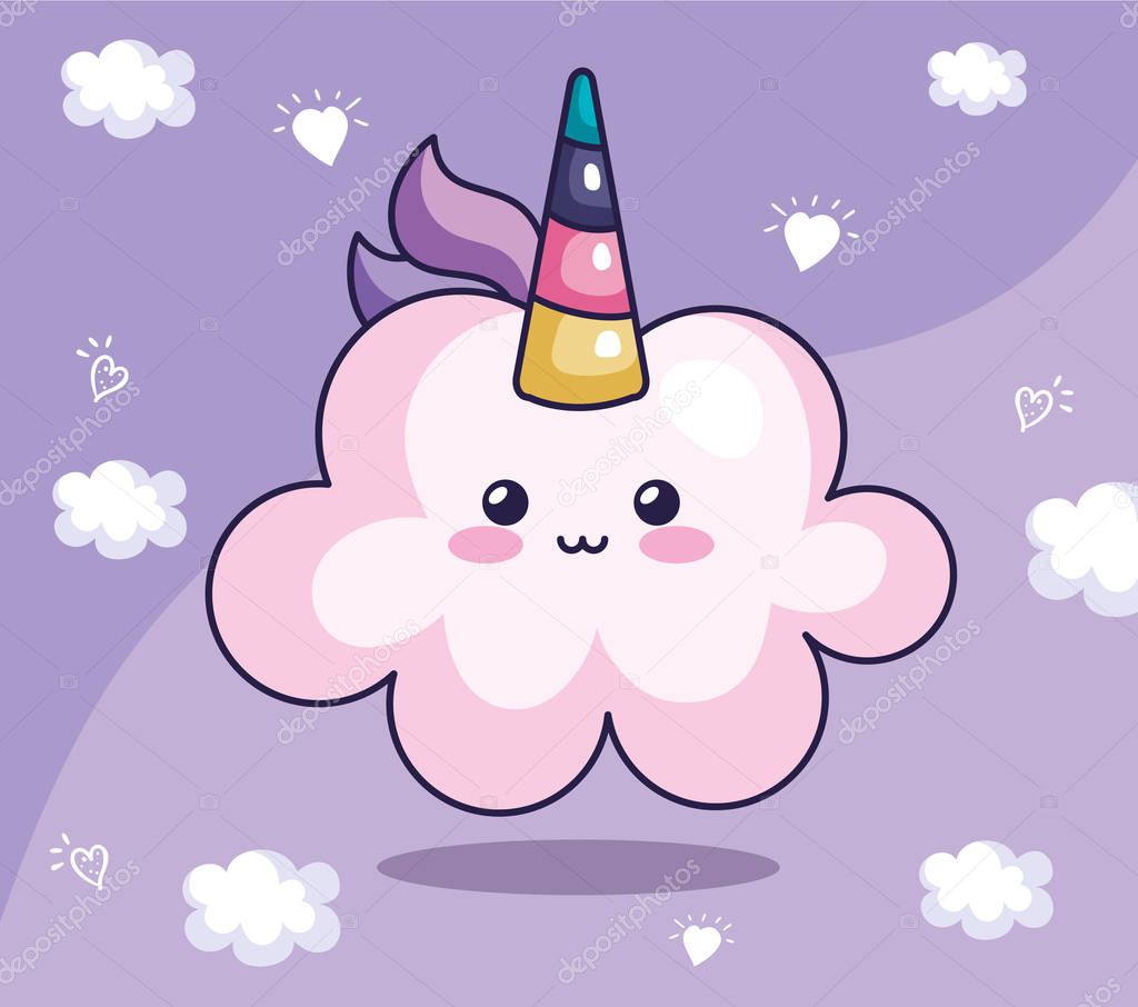 cute cloud unicorn kawaii style icon