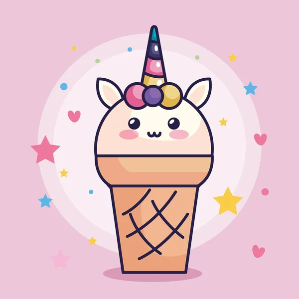 Unicorn ice cream with cute decoration — 스톡 벡터