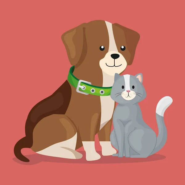 Mignon petit chien avec chat — Image vectorielle