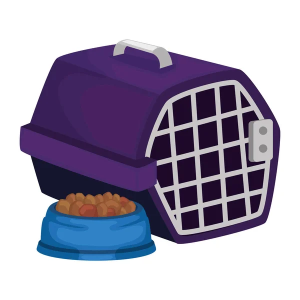 Pet carry box with dish food animal isolated icon — Stok Vektör