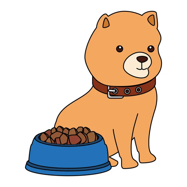Lindo perro con plato comida aislado icono — Vector de stock