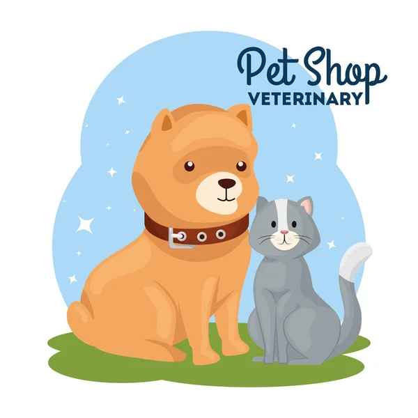 Pet shop veterinario con cane e gatto — Vettoriale Stock