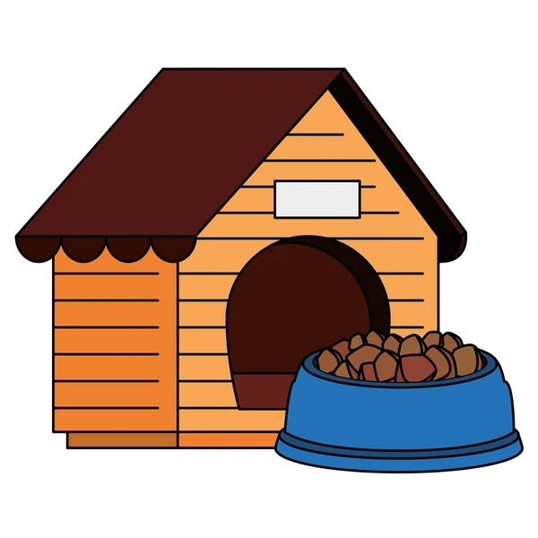 Casa de perro de madera con comida animal — Vector de stock