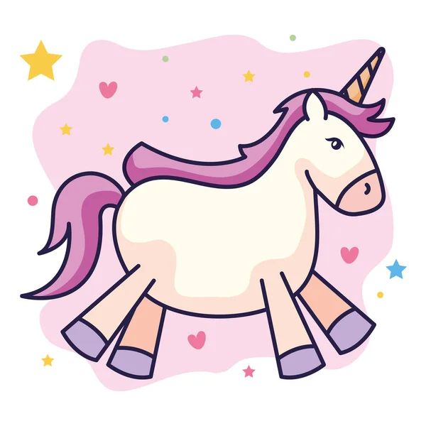 Cute unicorn fantasy with hearts and stars decoration — Stock Vector