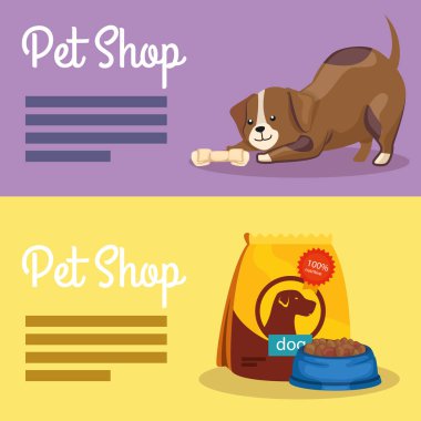 set poster of pet shop veterinary with icons