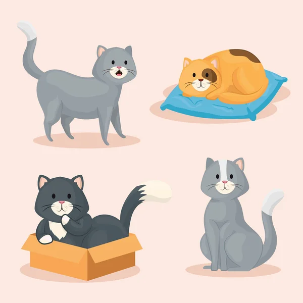 Grupo de pequenos gatos bonitos —  Vetores de Stock