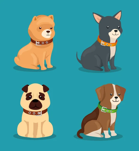 Grupo de perros lindos animales — Vector de stock