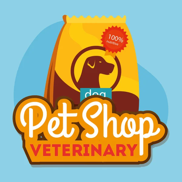 Pet shop veterinární s taškou krmivo pro psy — Stockový vektor