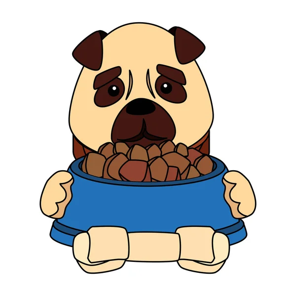 Niedlicher Hund mit Tellerfutter und Knochen-Ikone — Stockvektor