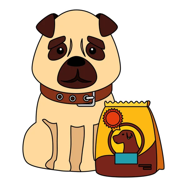 Lindo perro con bolsa de alimentos aislado icono — Vector de stock