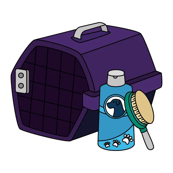 Caja de transporte para mascotas con cepillo y cuidado del producto — Archivo Imágenes Vectoriales