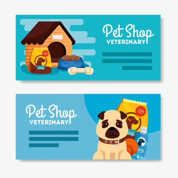 Conjunto cartaz de pet shop veterinário com ícones — Vetor de Stock