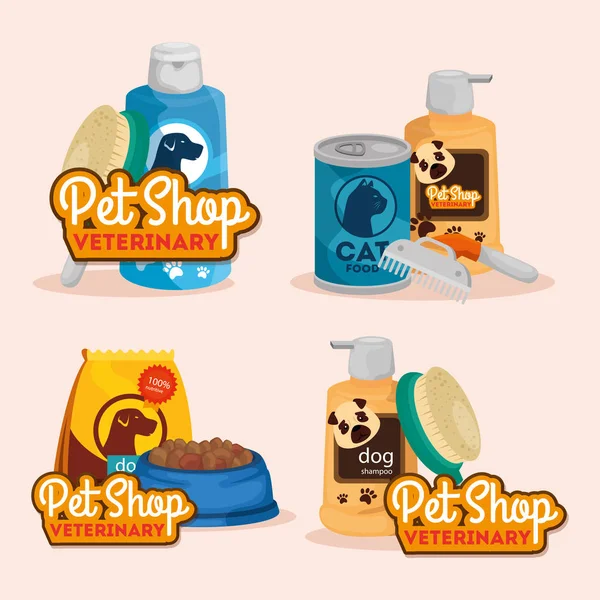 Set poster of pet shop veterinary with icons — ストックベクタ