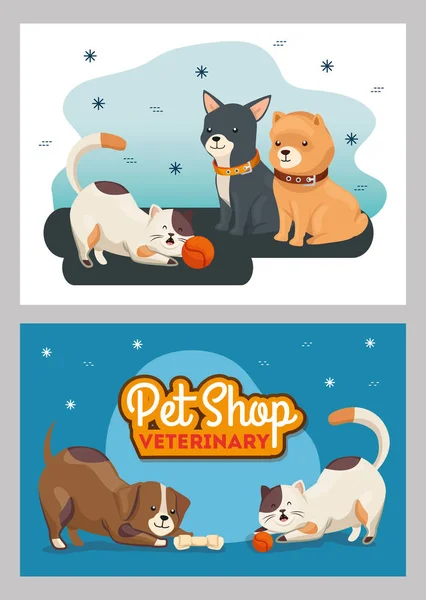 Mengatur poster hewan peliharaan toko hewan dengan ikon - Stok Vektor