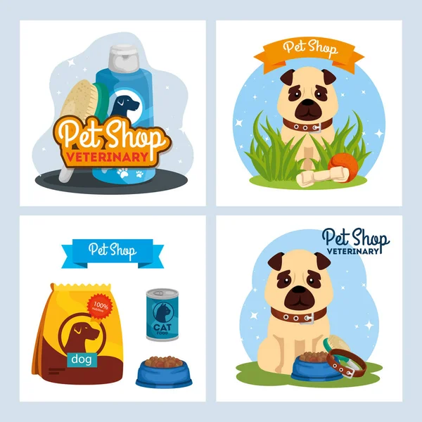 Set poster of pet shop veterinary with icons — Stock vektor