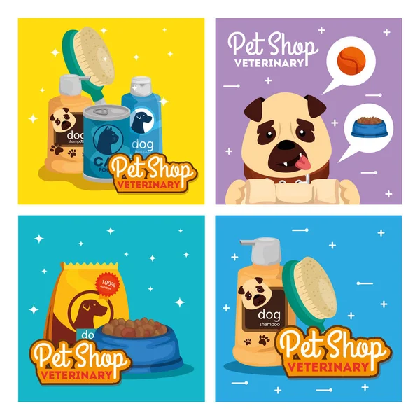 Set poster of pet shop veterinary with icons — Stock vektor