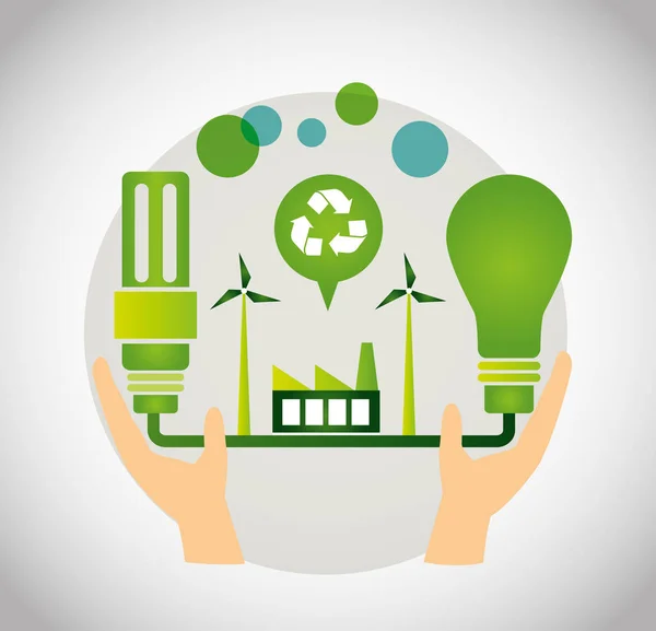 Ekologiczny plakat z rękami podnoszącymi elektrownię — Wektor stockowy