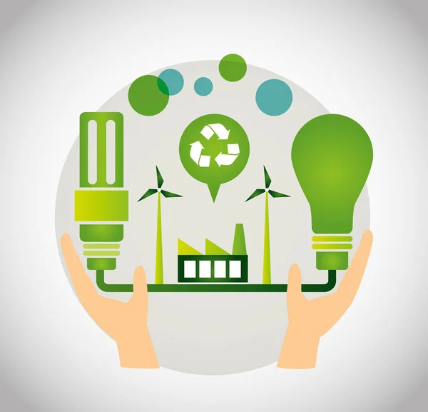 Eco friendly poster with hands lifting energy plant — Stock Vector