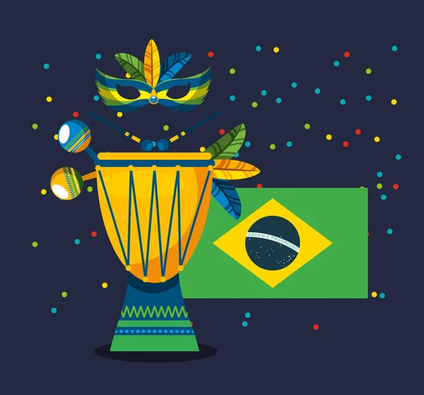 Canival do rio celebração brasileira com bandeira — Vetor de Stock