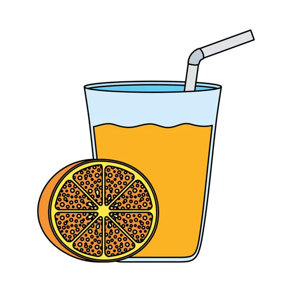 Cítricos de naranja con vaso de jugo — Vector de stock