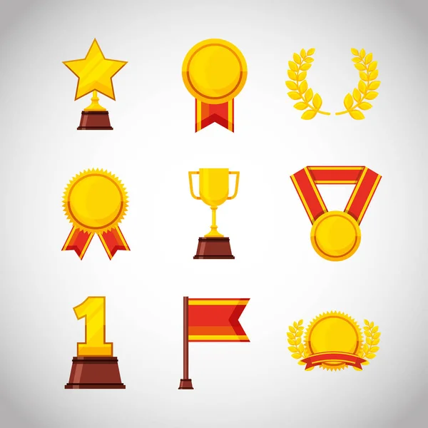Pacote de medalhas e troféus — Vetor de Stock