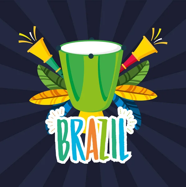 Kanival av rio brazilian firande med bongos instrument — Stock vektor