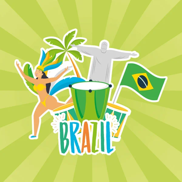 Carnaval do brasil com corcovade cristo — Vetor de Stock