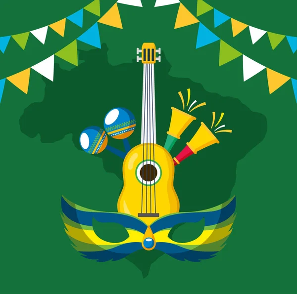 Canival de rio celebración brasileña con instrumentos musicales — Vector de stock