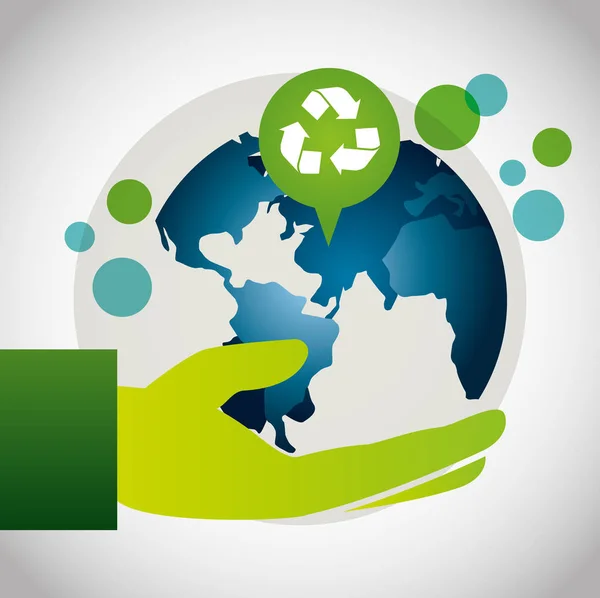 Poster eco amigável com planeta terra e símbolo de reciclagem — Vetor de Stock