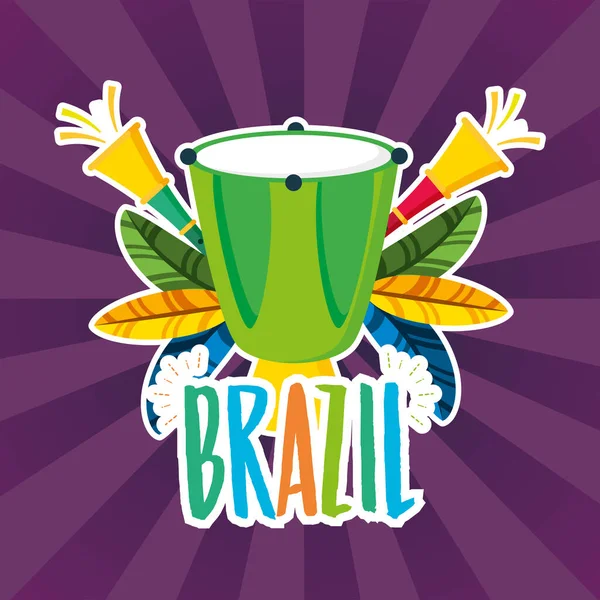 Davul enstrümanlı Brezilya Karnavalı posteri — Stok Vektör