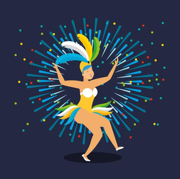 Brazilian garota dancing carnival character — Stock Vector