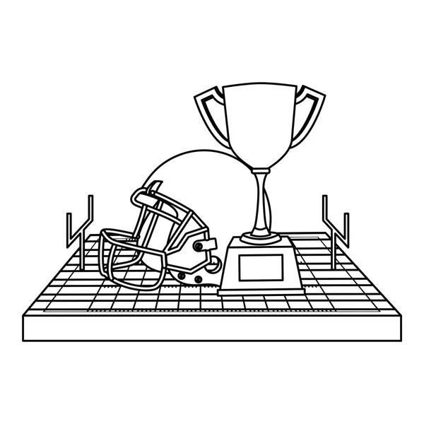 American football sport helmet with trophy cup and camp — Stock vektor